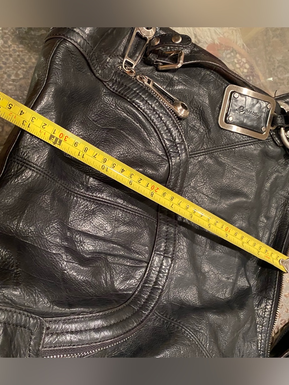 b. makowsky Black Leather Shoulder Bag with Silver Hardware - Picture 7 of 8